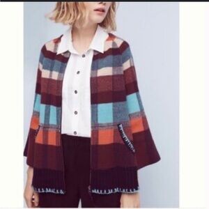 Anthropologie Colorful Checkered Cardigan